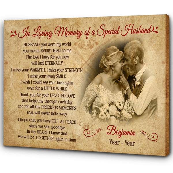 Personalized Canvas| In Loving Memory of Special Husband| Sympathy Gift Peaceful Remembrance Canvas, Memorial Deepest Sympathy for Loss of Husband, Loss of Wife, Mother, Father| T170