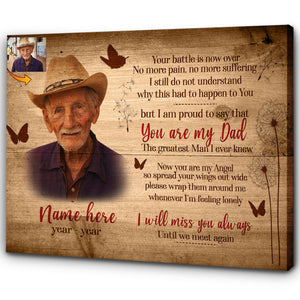 Personalized Canvas| Your Battle Is Now Over Wall Art Canvas| In Loving Memory of Mom, Dad| Memorial Custom Gift for Mother, Father in Heaven| Sympathy Gifts for Loss of Father, Mother| T104