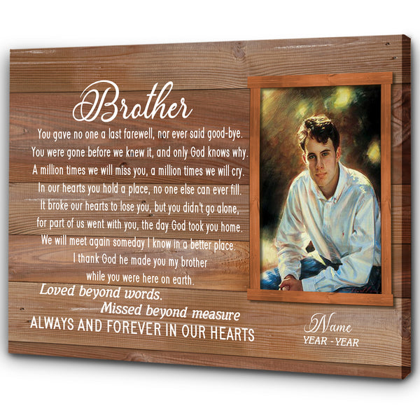 Loss of Brother Gift Memorial Personalized Picture Canvas| Sympathy Gift| Son Remembrance| Brother Memorial Custom Gift| Bereavement Condolence Keepsake Grieving Gift| T72