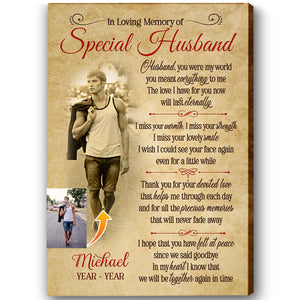 Personalized Canvas| In Loving Memory of Special Husband| Sympathy Gift Peaceful Remembrance Canvas, Memorial Deepest Sympathy for Loss of Husband, Loss of Wife, Mother, Father| T169