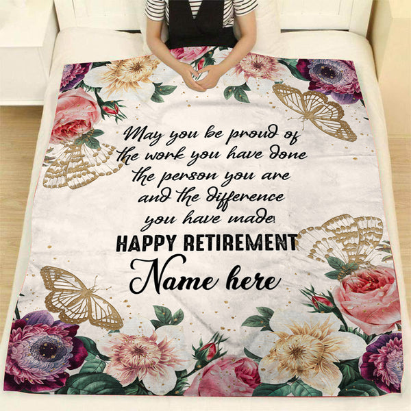 Retirement Blanket for Women| Custom Name - Floral Fleece Blanket| Personalized Retirement Gift for Women Mother Nurse Teacher| JB06